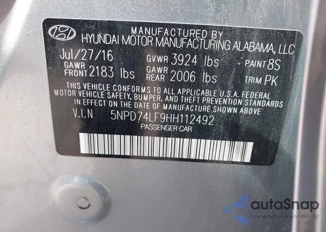 2017 Hyundai Elantra Se from USA, damaged, VIN 5NPD74LF9HH112492
